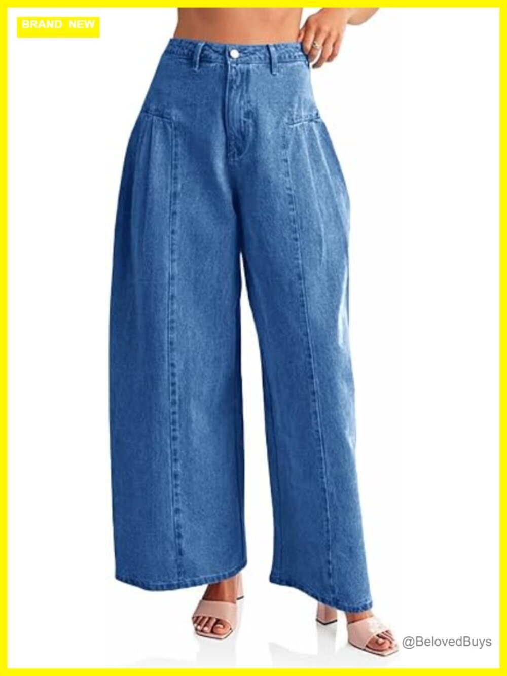 Baggy High Waisted Wide Leg Side Pleated Denim Jeans